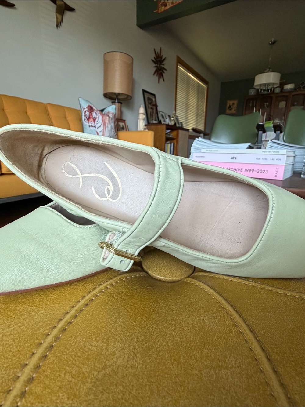 Women’s Sam Edelman Mary Jane Flats in Pale Mint Green with Buckle - Picture 2 of 3